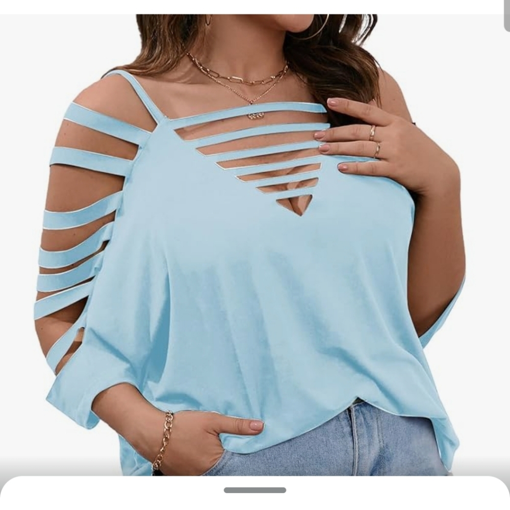 🔴Soly Hux Womens Cut out ripped cold shoulder top